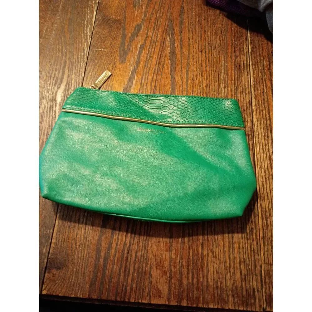 Elizabeth Arden Green with Gold Zipper Make Up Bag Travel Case